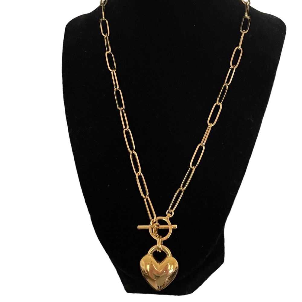 Bellezza 20” Gold paper clip chain heart drop Necklace NW0T